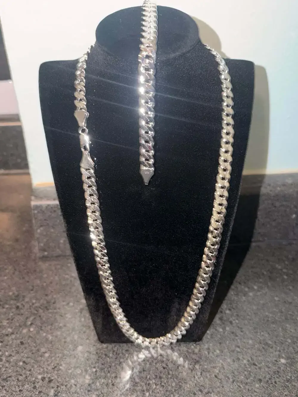 925 Sterling Silver Miami Cuban Link Chain and Bracelet Set